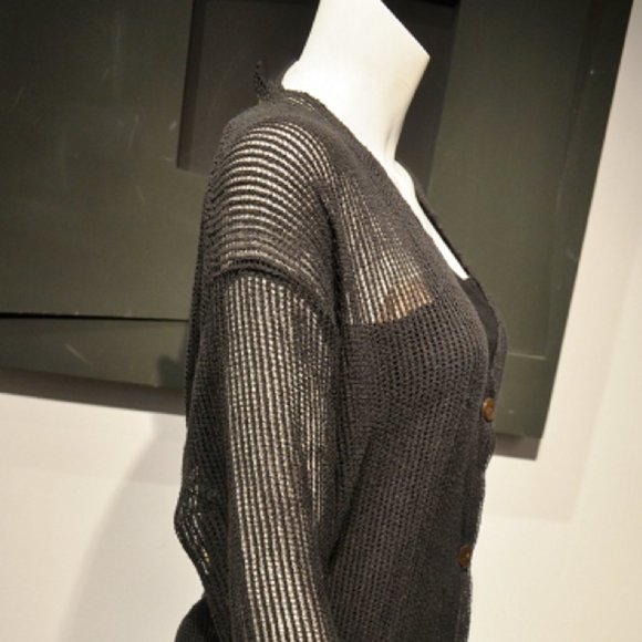 Farideh  BLACK COTTON MESH TUNIQUE CARDI-COVERUP - Picture 3 of 9